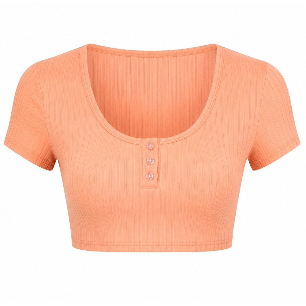 Decree NWT Orange Ribbed Henley Cropped Top Medium tankini bikini swim beach